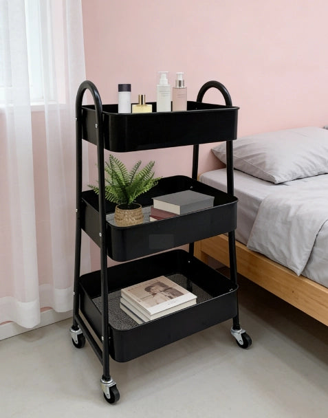 Carrello portaoggetti nero in acciaio al carbonio a 3 ripiani