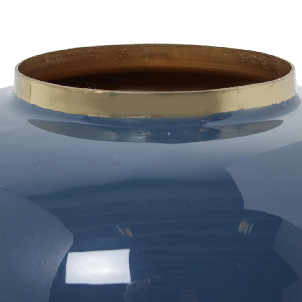 Vaso da tavolo in metallo smaltato, blu e oro, 20x20x20 cm
