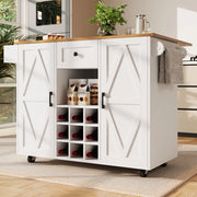 Isola da cucina con piano pieghevole ruote e armadio a due ante in MDF bianco con cassetto e ripiani regolabili