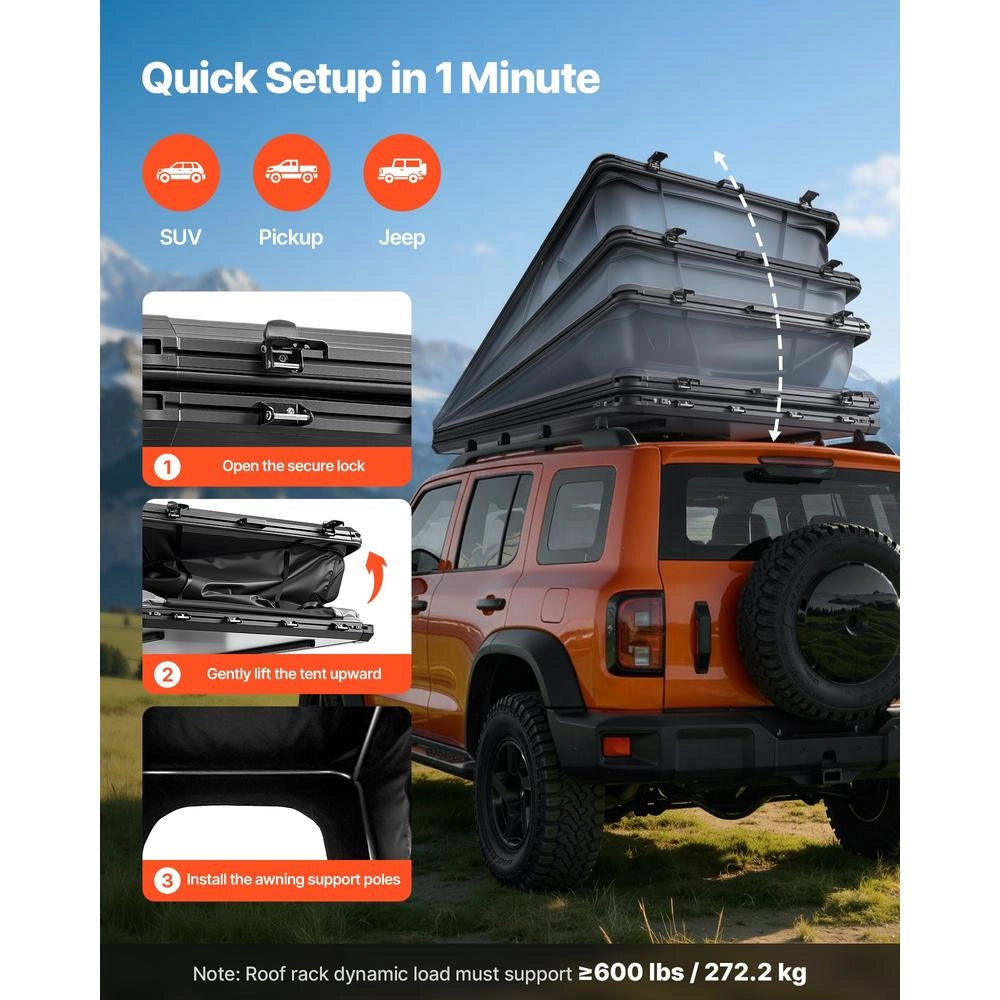 SY19 Tenda da Tetto per Auto con Telaio in Alluminio, Impermeabile, per Campeggio e Viaggi, con Scala e LED, 2110x1320x180 mm