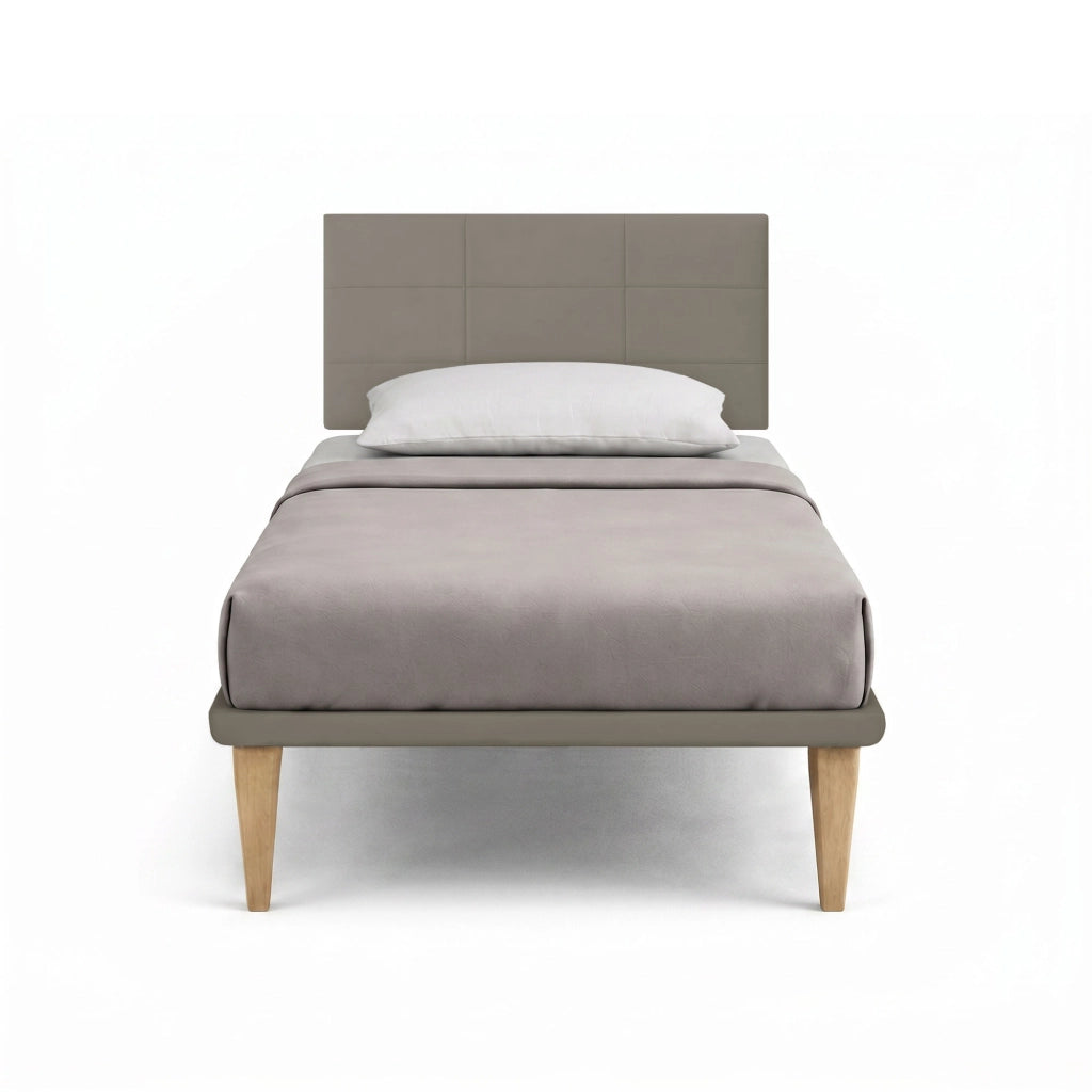 Letto 1 Piazza e Mezza con Rete Rivestita 120x200 cm Similpelle Cappuccino Tessis Testata Square