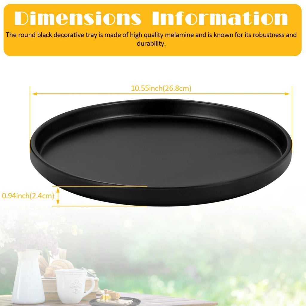 Vassoio decorativo rotondo nero 26,8 cm in melamina – versatile come portacandele, organizer e ciotola decorativa