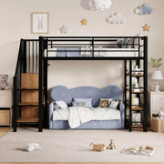 Letto a soppalco singolo 90 × 200 cm con scala contenitore guardaroba ripiani in metallo nero per bambini