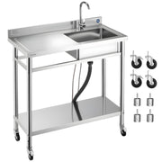 Lavello singolo, dimensioni 1000x500x1055 mm, completo di rubinetto e dotato di ruote