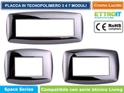 ETTROIT PLACCA IN TECNOPOLIMERO SLIM COLORE CROMO LUCIDO COMPATIBILE CON SERIE BTICINO LIVING LN87 - Numero Moduli:7 moduli