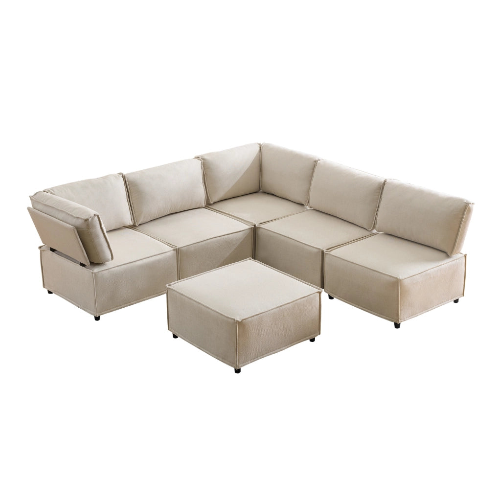 Divano modulare ULEVR 308x152x77 cm, 6 moduli combinabili in configurazione L, U o letto, beige