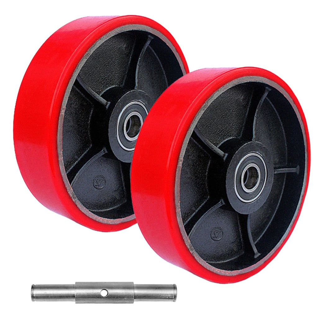 2 pezzi ruote per carrello elevatore in poliuretano 180 x 50 mm, asse ruota 20 mm, inclusi cuscinetti a sfera, ruote di ricambio per carico max 500 kg