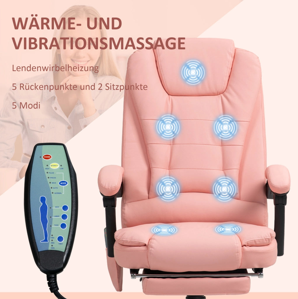 POLTRONA da ufficio con massaggio a 7 punti, reclinabile, 67 x 67 x 111-121 cm, rosa