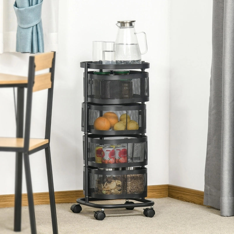 Carrello portavivande 33x33x77 cm a 4 livelli in acciaio nero