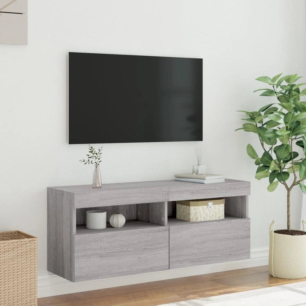 Mobile TV a Parete con Luci LED Grigio Sonoma 100x30x40 cm