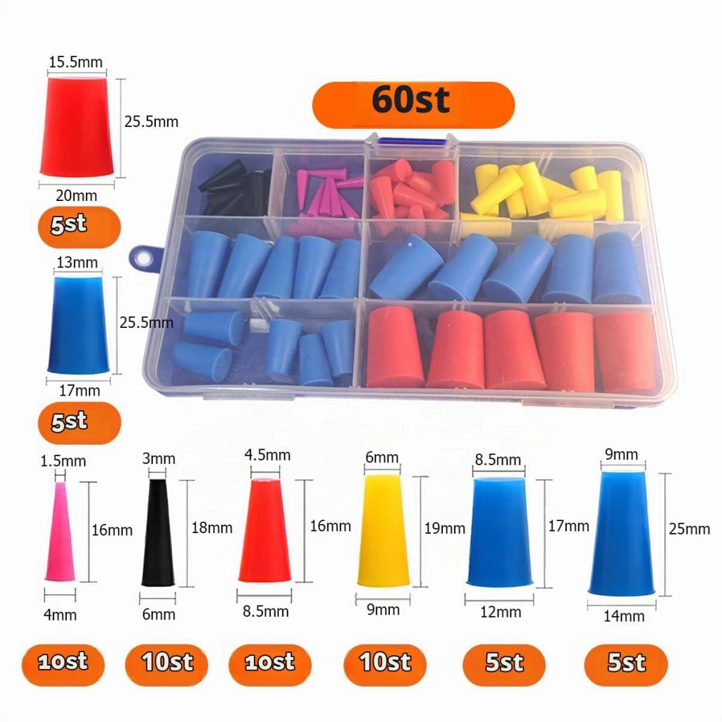 Set di 100 tappi conici in silicone, 8 dimensioni, colorati, per lavori di verniciatura