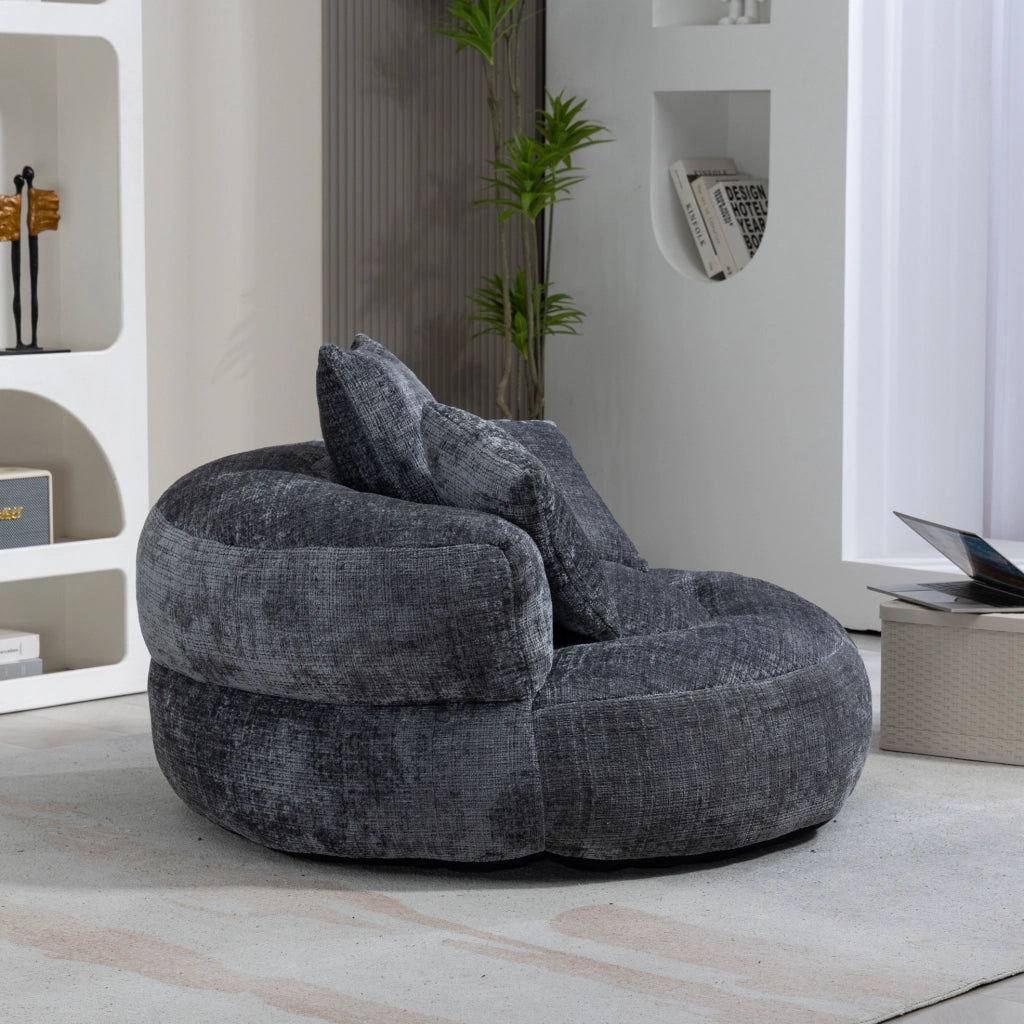 Poltrona lounge 108x108x52 cm in tessuto chenille grigio, senza montaggio