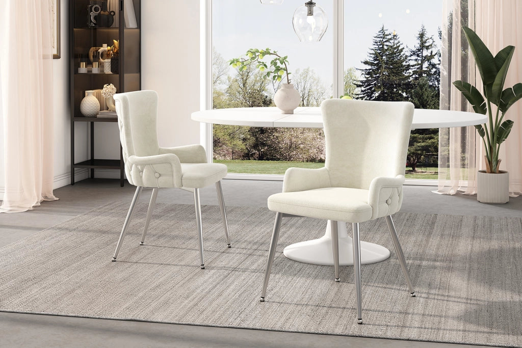 Sedie da pranzo in velluto con gambe in metallo beige e argento set di 6 per sala da pranzo soggiorno o camera