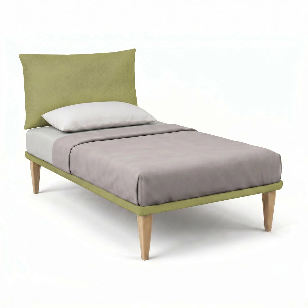 Letto Singolo con Rete Rivestita 80x190 cm Microfibra Tè Verde Tessis Testata Soft