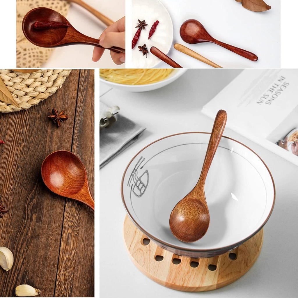 Set di 4 cucchiai di legno giapponesi, lunghezza 20 cm, ideali per zuppe