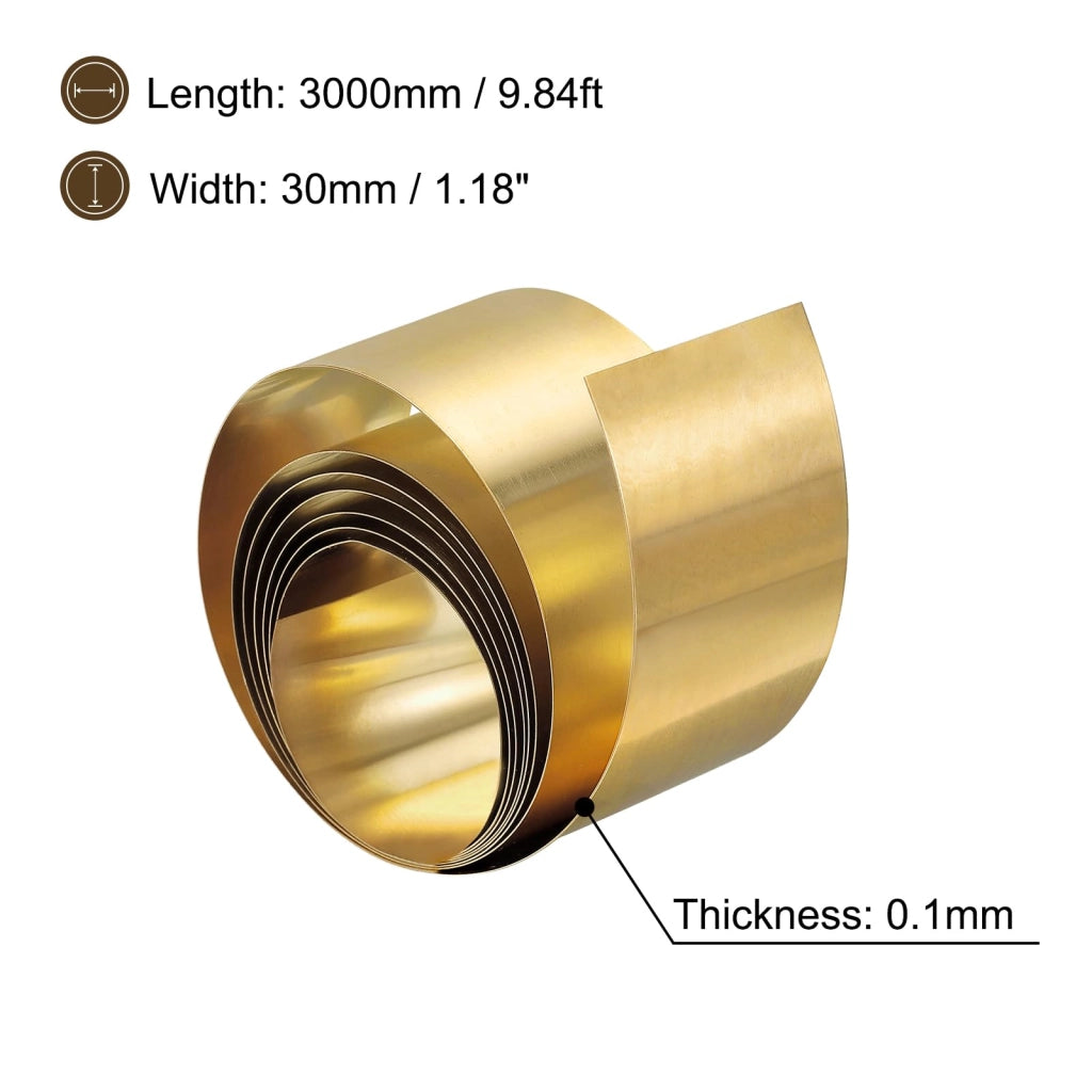 Lastra di ottone in rotolo, 3000 mm x 30 mm x 0,1 mm, nastro di ottone per artigianato, riparazioni elettriche, messa a terra