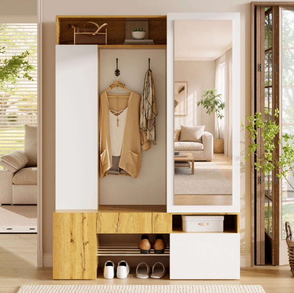 Mobile ingresso in MDF con specchio, scarpiera e guardaroba