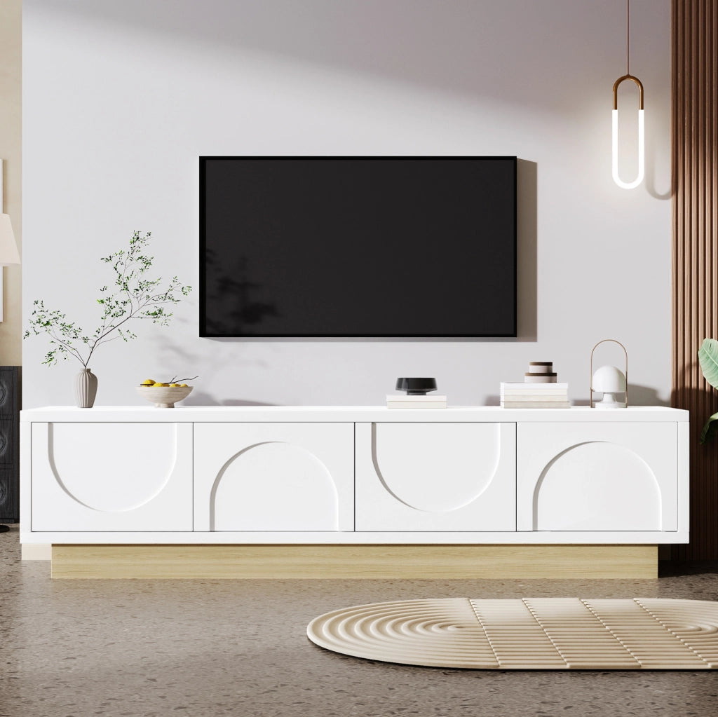 Mobile TV 175 x 40 x 41,5 cm bianco e legno MDF, design curvo, ampio spazio
