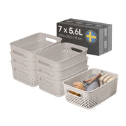 Contenitore di stoccaggio con maniglie, capacità 7 x 5,6 litri, realizzato in lino e plastica