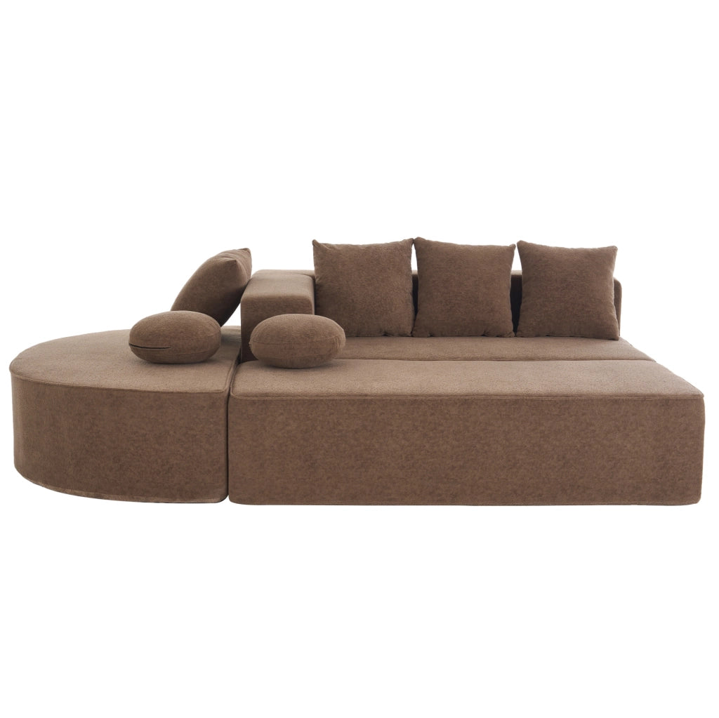 Divano modulare convertibile 263x171x66 cm in ciniglia marrone senza montaggio