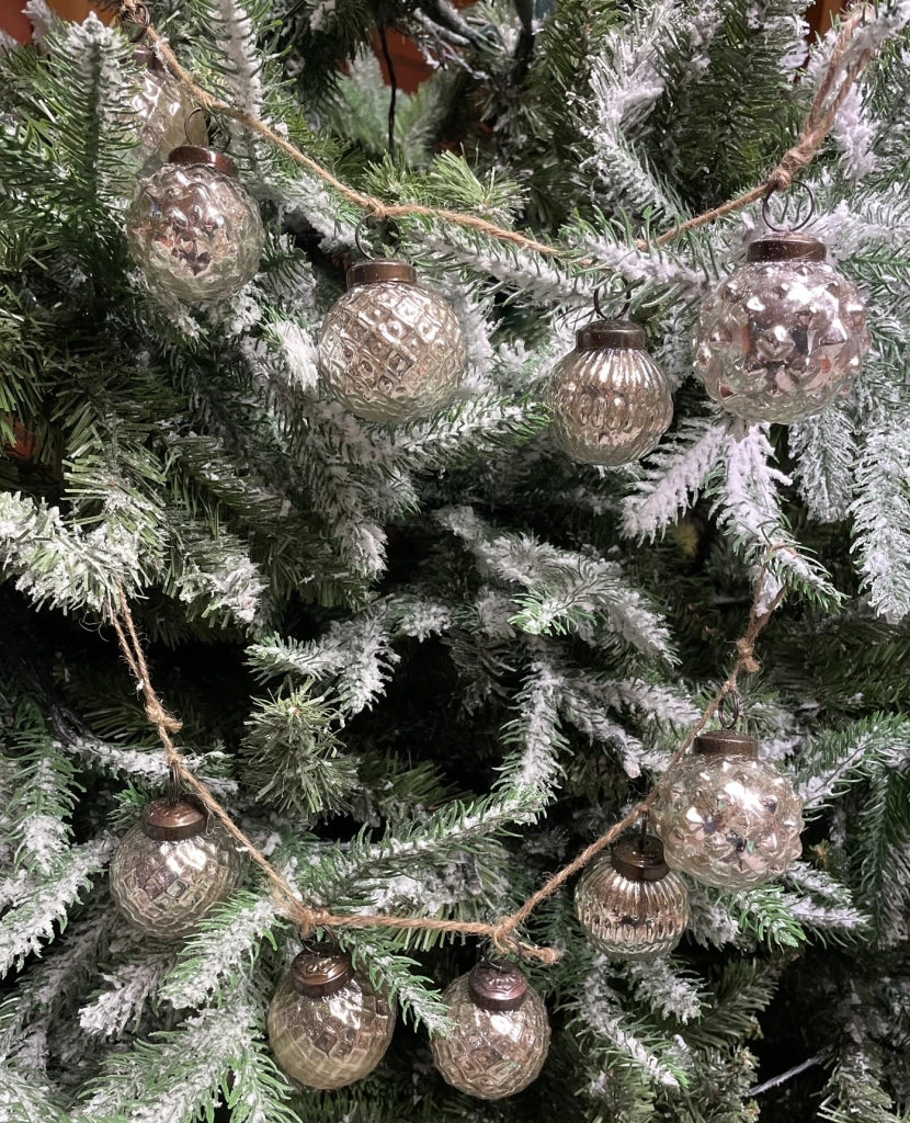 Set da 2 ghirlande di palline di vetro, diametro 5 cm, decorazioni natalizie per albero, colore argento