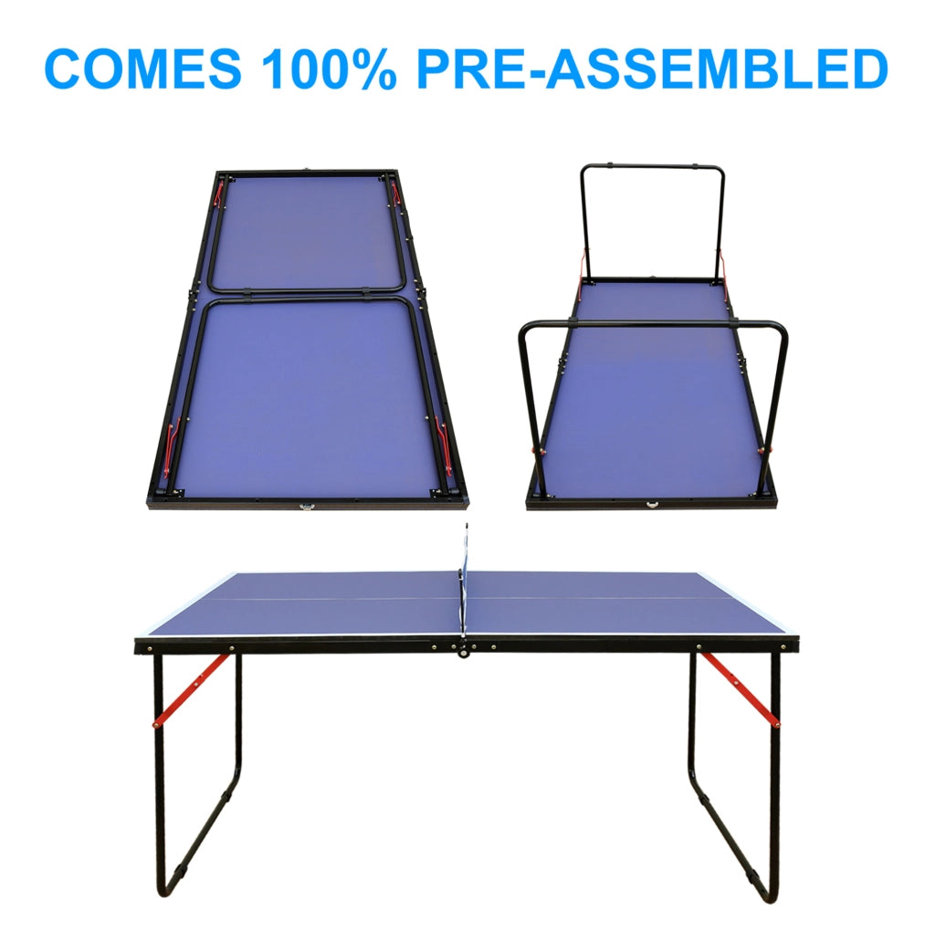 Tavolo da ping pong ULEVR pieghevole 137,17x76,2x68,58 cm con rete, 2 racchette e 3 palline, blu