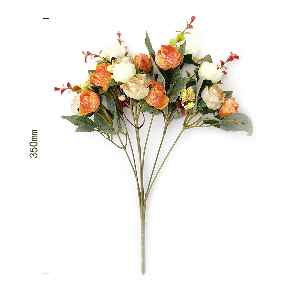 Fiori artificiali, 21 boccioli, arancioni, 2 pezzi, 7 steli