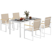 Set da Pranzo da Giardino con Tavolo Rettangolare in Vetro e 4 Sedie con Braccioli, Robusto per Esterno e Terrazzo, Multicolore
