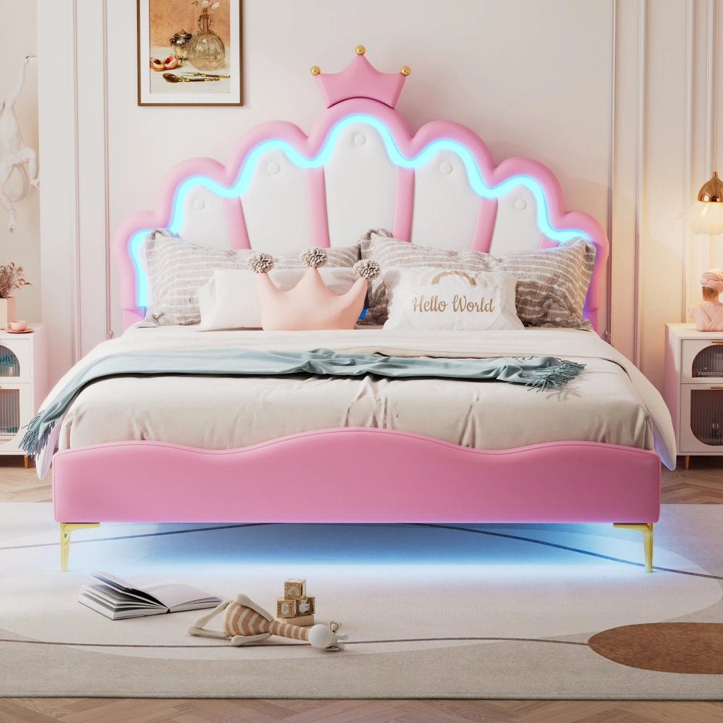 Letto matrimoniale rosa 140 x 200 cm con corona