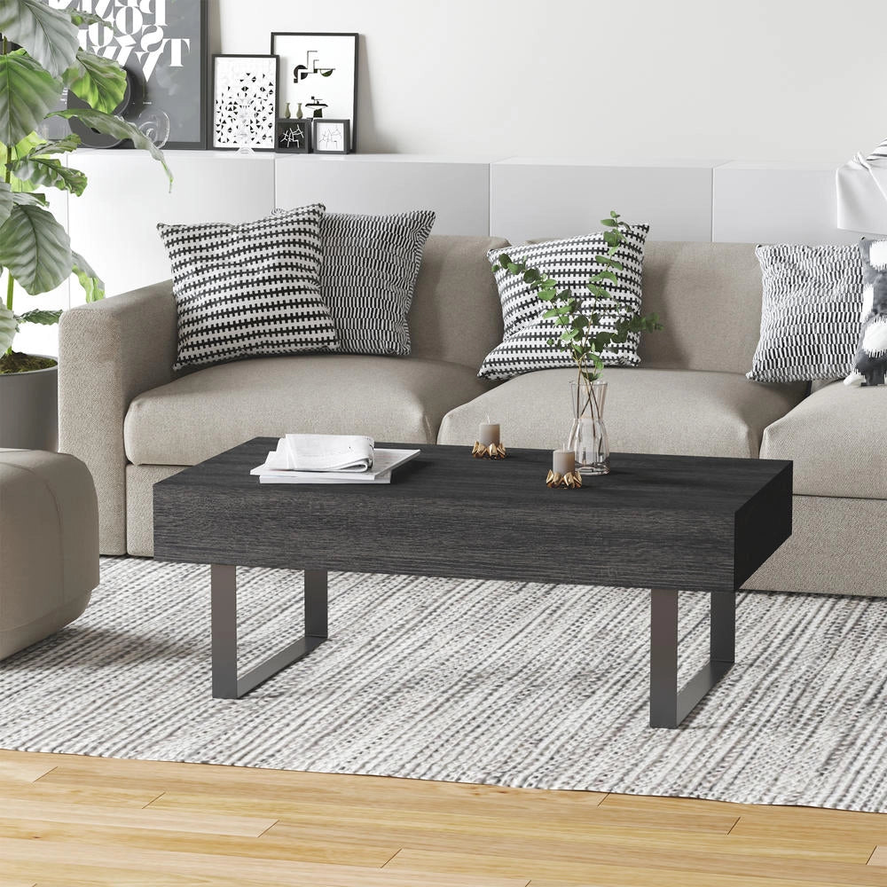 Tavolino da Salotto Moderno con Cassetto e Telaio in Metallo Grigio Scuro 110 x 60 x 40 cm Tavolo da Caffè per Soggiorno