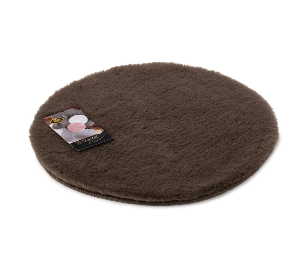 Cuscino da seduta in ecopelliccia, diametro 38 cm, color tortora, 100% poliestere