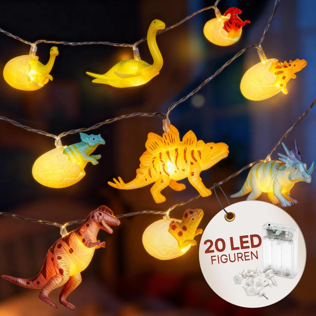 Lampada notturna a forma di dinosauro, con 12 luci a LED, lunghezza 3 metri, timer, alimentazione a batteria, luce bianco caldo