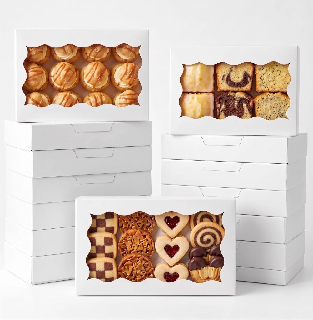 20 scatole per dolci con finestra trasparente, 18x11x4 cm, colore bianco