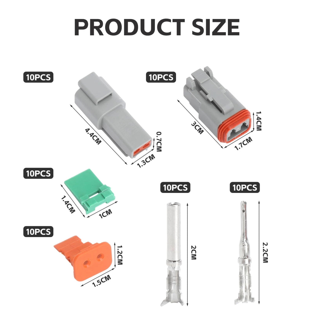 Set di 10 connettori DT a 2 pin, impermeabili, in PA66, per uso automobilistico