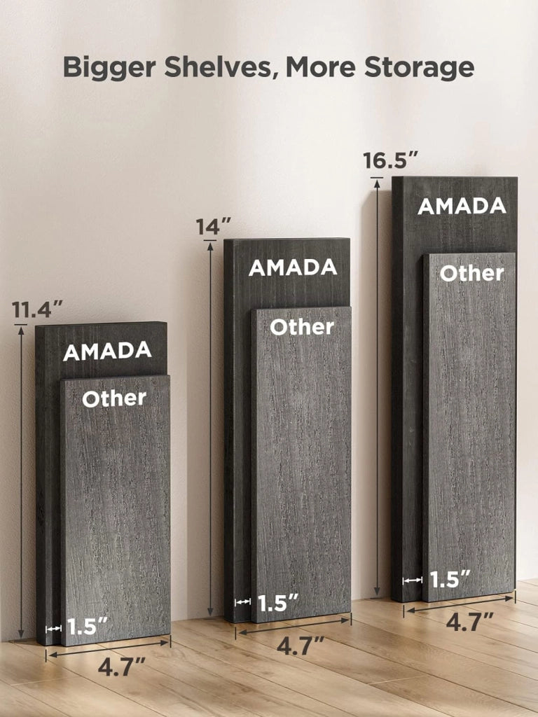 Mensole sospese, set di 3, legno rustico, colore nero, da montare a parete