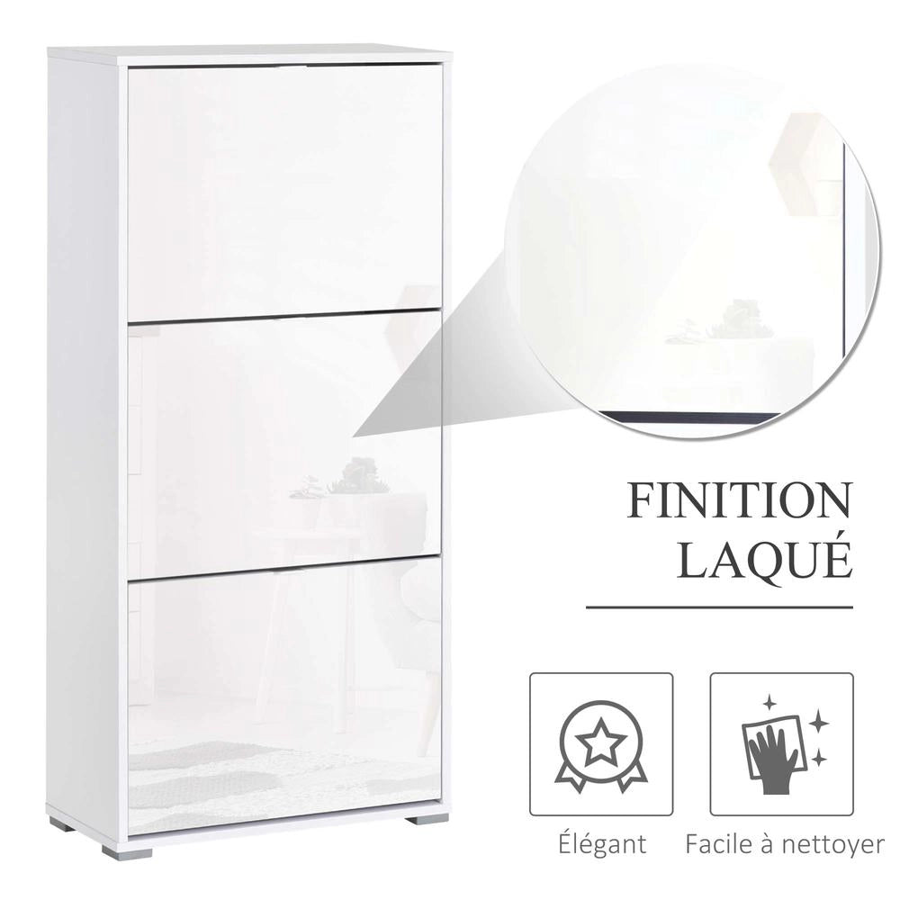 Scarpiera a 3 Ante a Ribalta in Legno Mobile Portascarpe Salvaspazio Design Moderno per Ingresso Bianco Laccato 60L x 26l x 124H cm