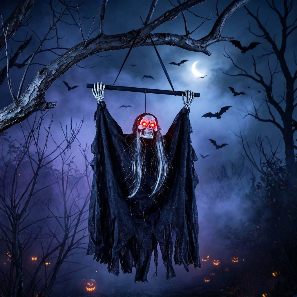 Decorazione per Halloween da appendere, con luci e suoni, dimensioni 30x23 cm