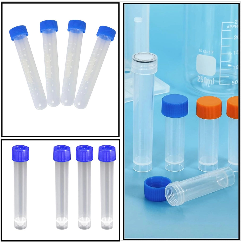 40 provette di plastica da 10 ml con graduazione, trasparenti