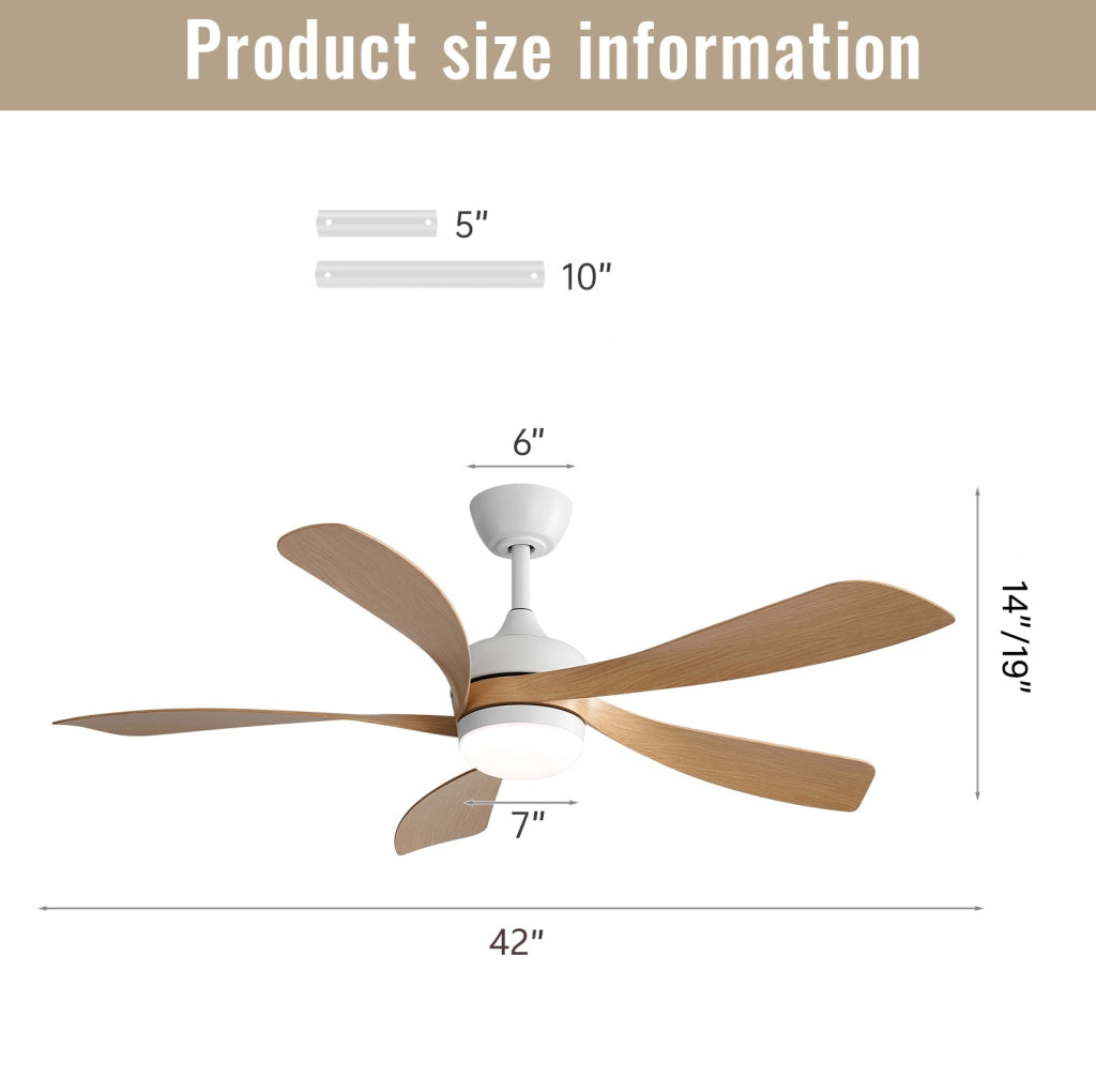 Ventilatore da soffitto 42 pollici con LED dimmerabile e telecomando in ABS bianco