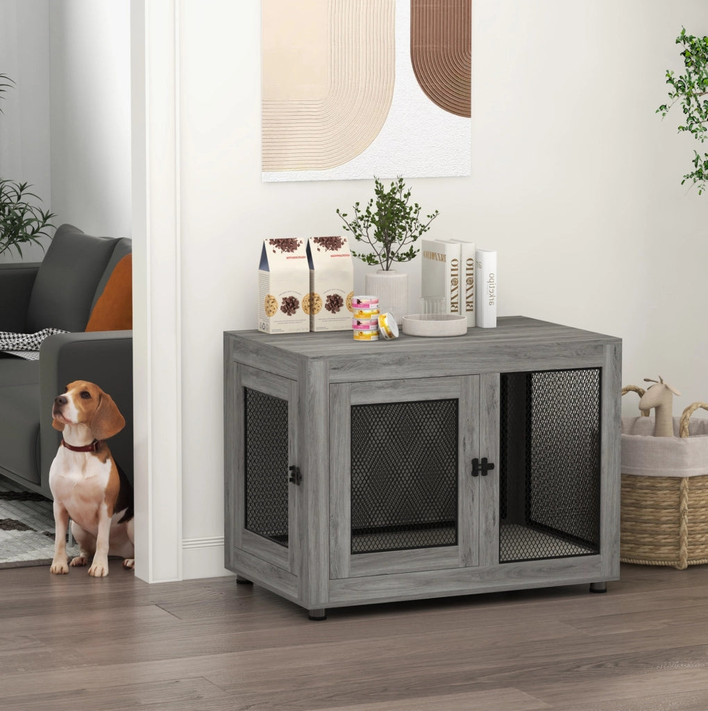 Gabbia per cane da interno 94 x 60 x 71,5 cm grigio, 2 porte, cuscino lavabile