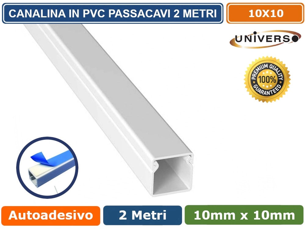 10 PEZZI CANALINA PASSACAVI CON BIADESIVO IN PVC DI COLORE BIANCO LUNGHEZZA 2 METRI 10X10MM