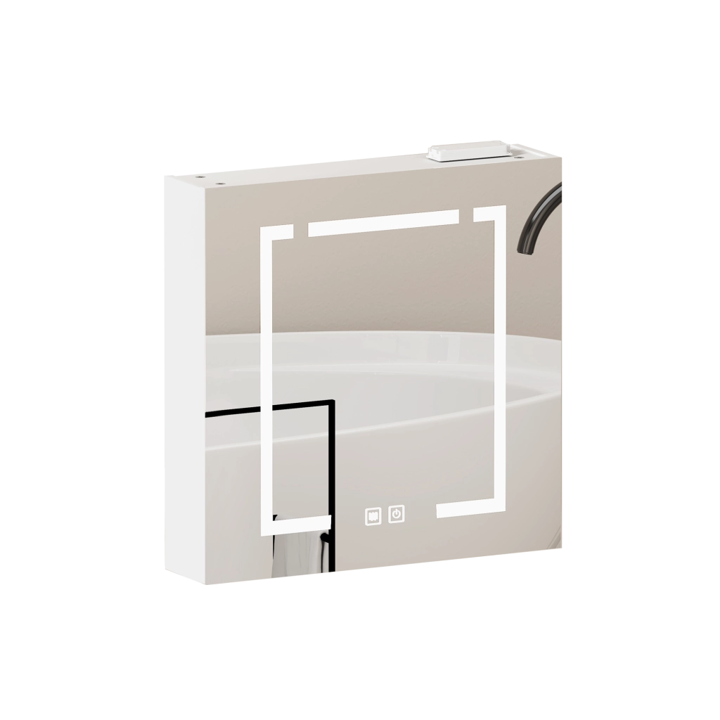 Armadio a specchio LED 72x24.5x73 cm da parete in MDF e vetro bianco
