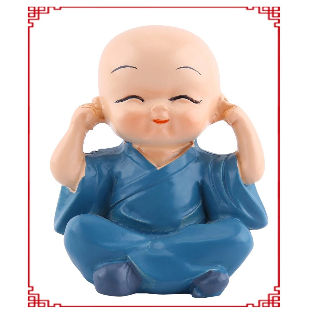 Set di 4 figure in resina raffiguranti Buddha e monaci, alte 6 cm, simbolo di fortuna e prosperità