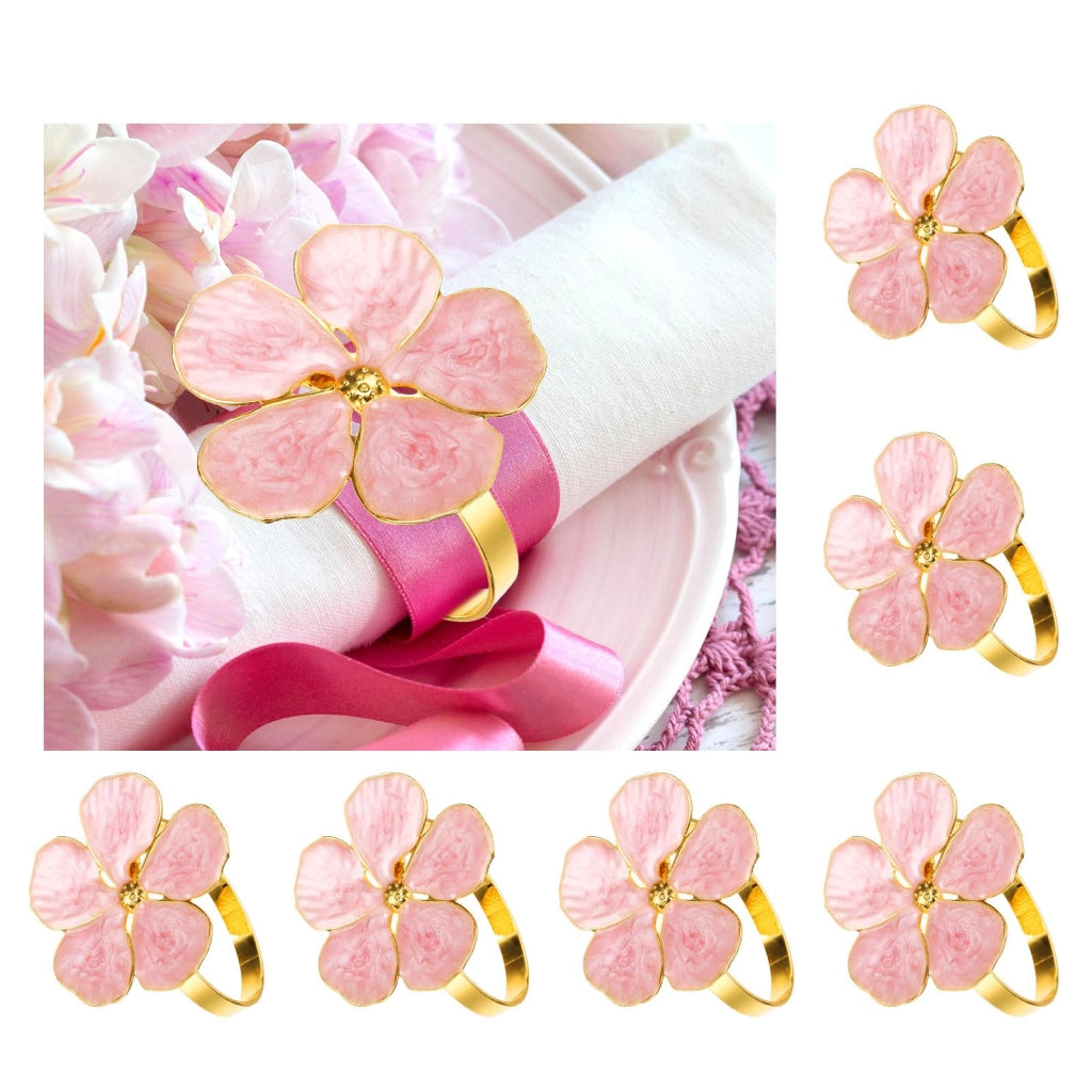 Portatovaglioli a forma di fiore, set da 6, rosa, in lega di zinco
