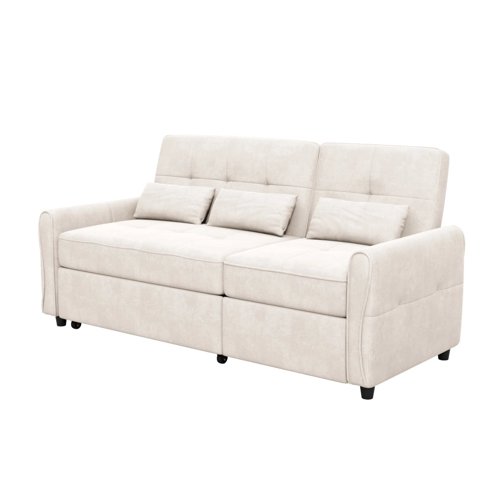 Divano letto 3 posti estraibile in ciniglia beige
