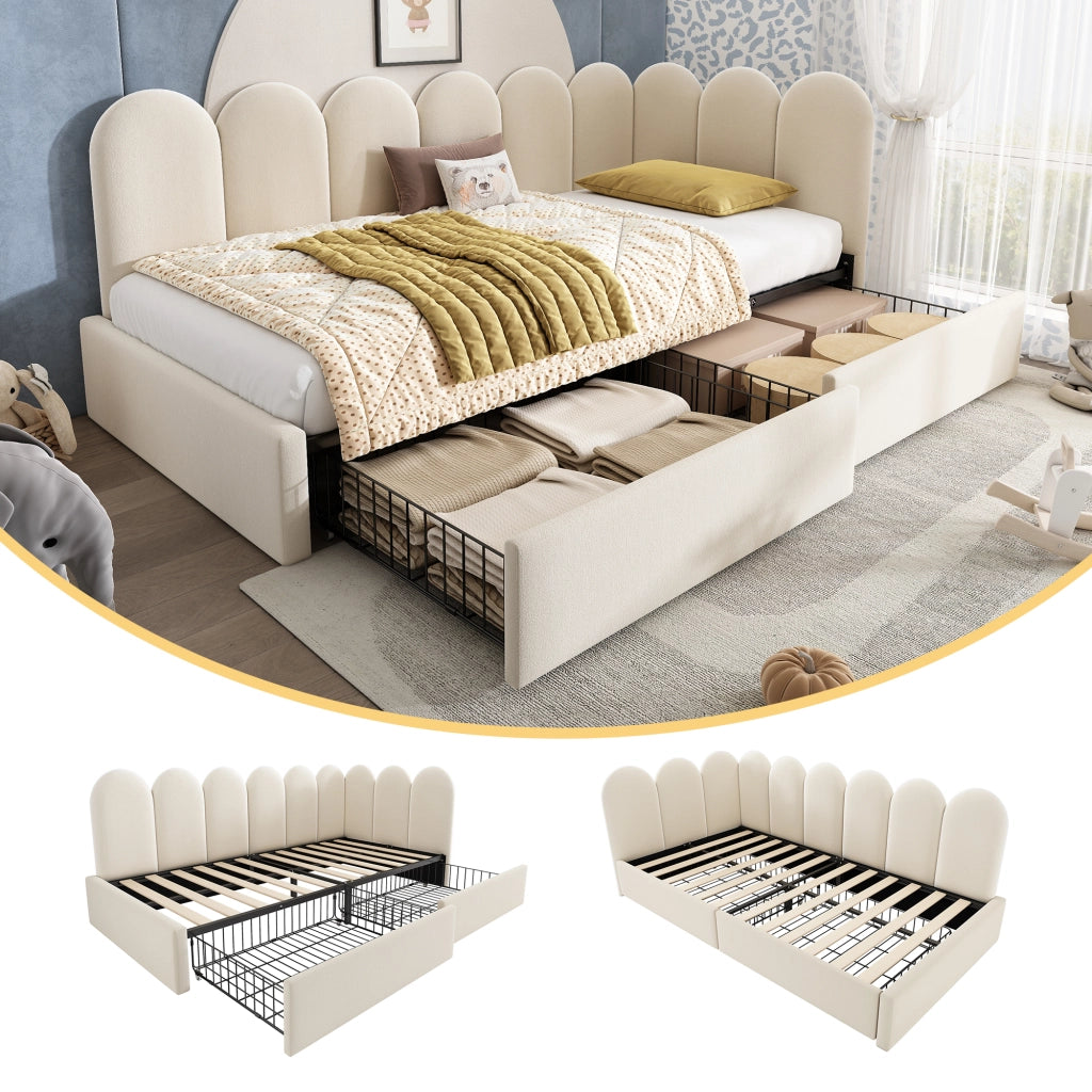 Letto contenitore imbottito beige 90x190 cm