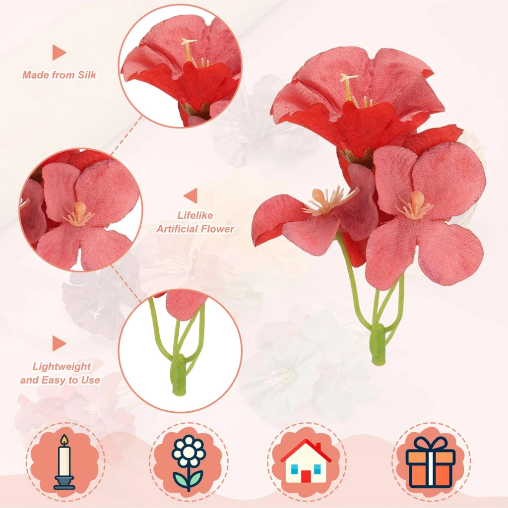 Fiori di orchidea artificiali, 12 pezzi, 8x6 cm, color rosso chiaro