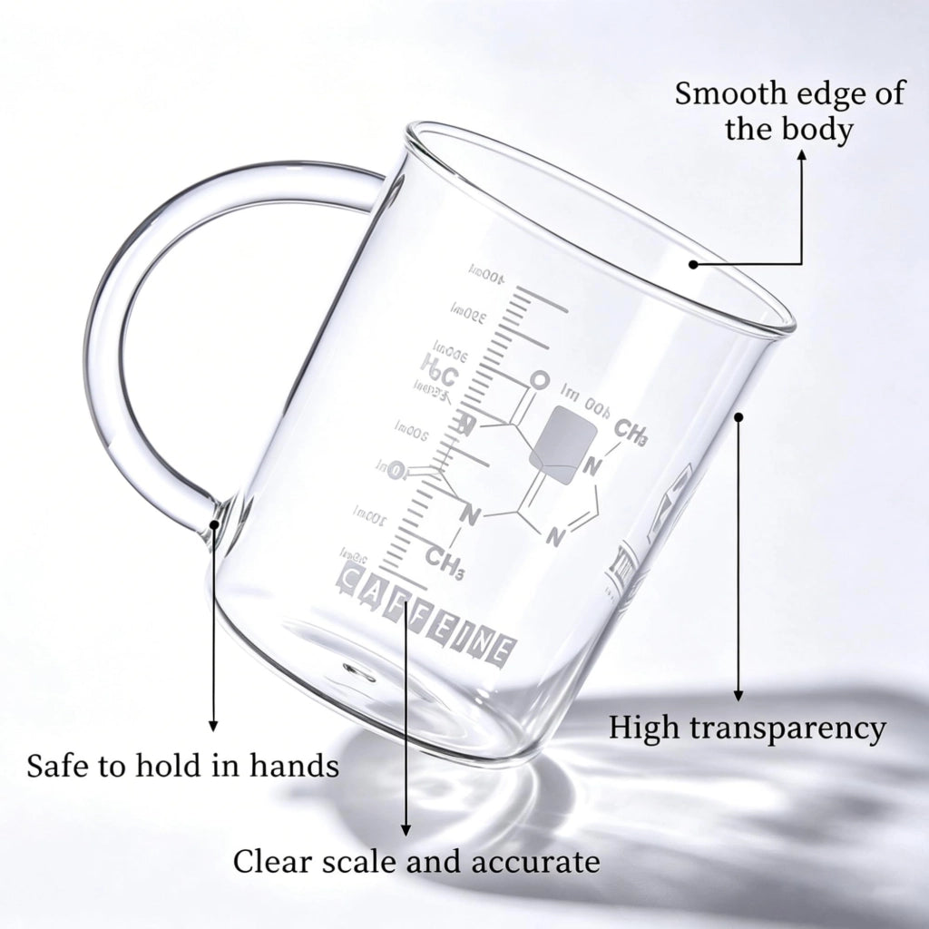 Bicchiere in vetro borosilicato da 400 ml con manico e scala graduata
