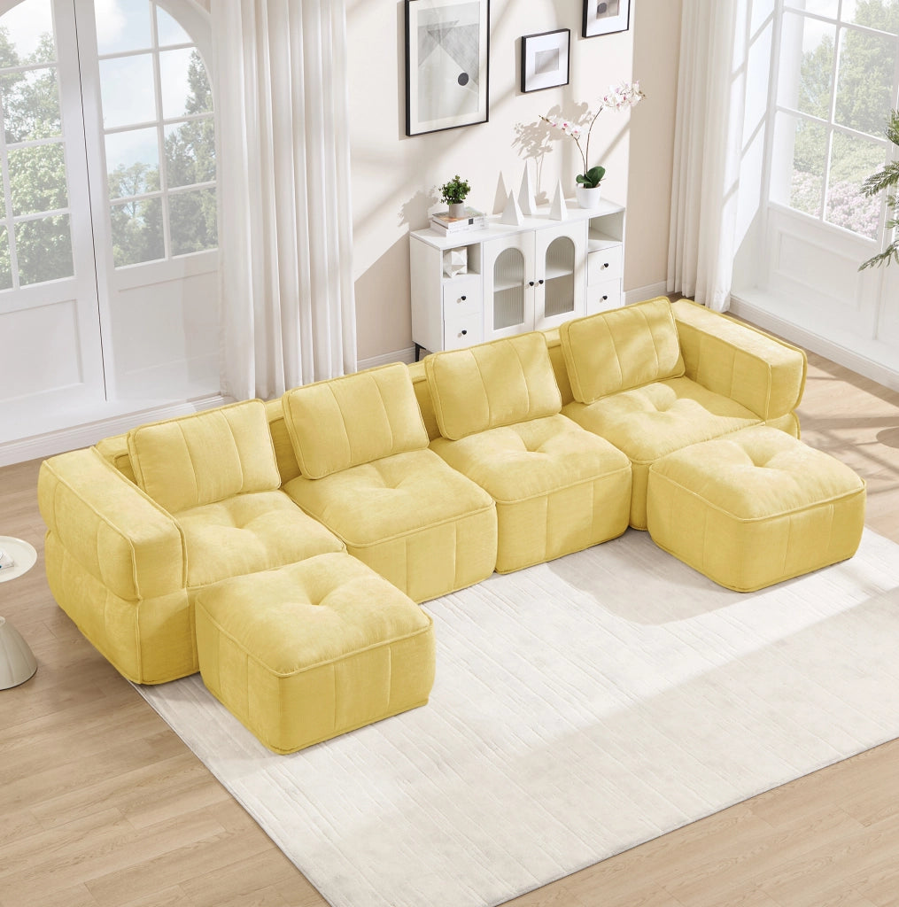 Divano modulare a U 344 x 162 x 67 cm giallo in poliestere