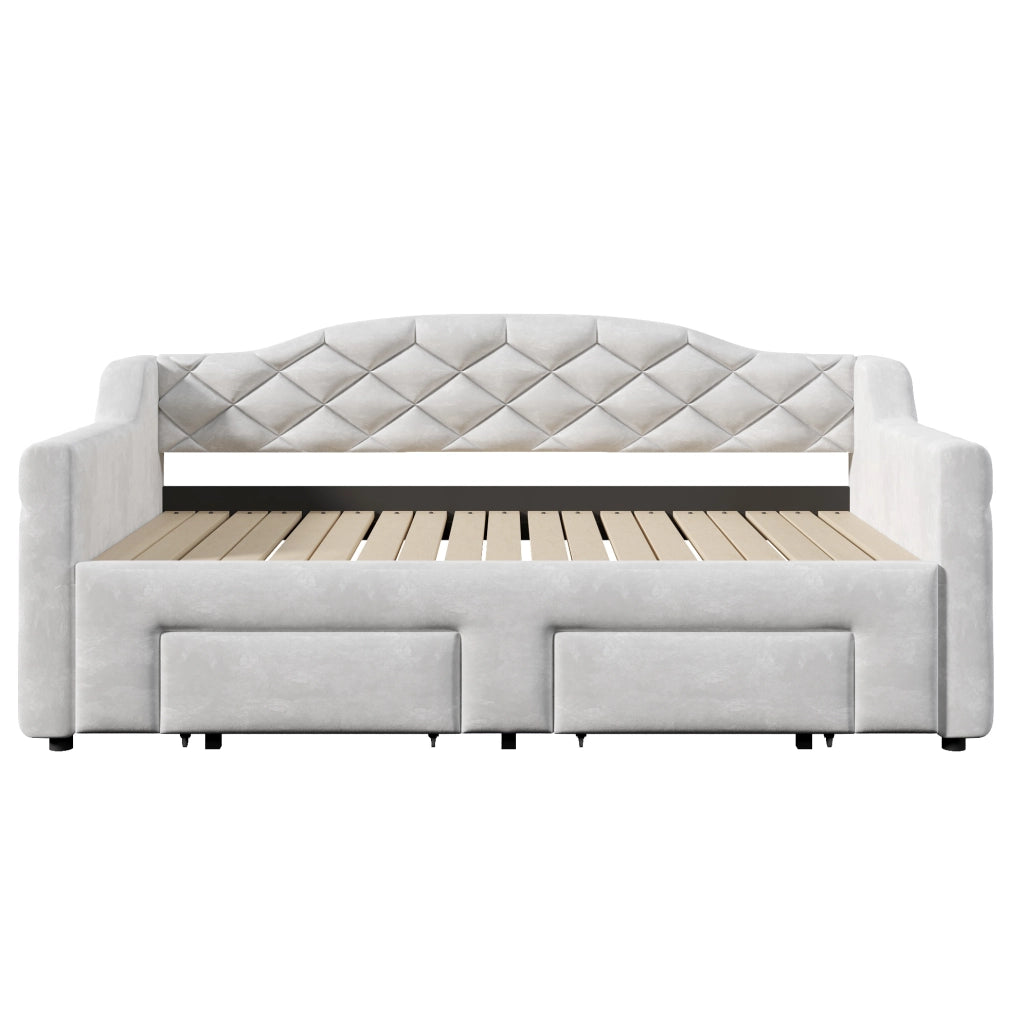 Letto singolo estraibile 90x200-180x200 cm con 2 cassetti e LED; grigio